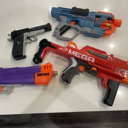 Assorted Nerf Weapons Set Of 4 Fortnight, Commander, Bulldog With Ammo