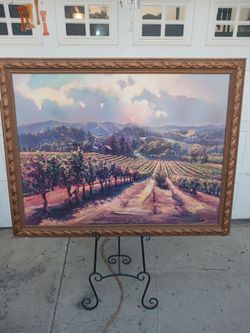 Large vintage framed Tuscany vineyard print Approaching Heaven signed Brooks Anderson