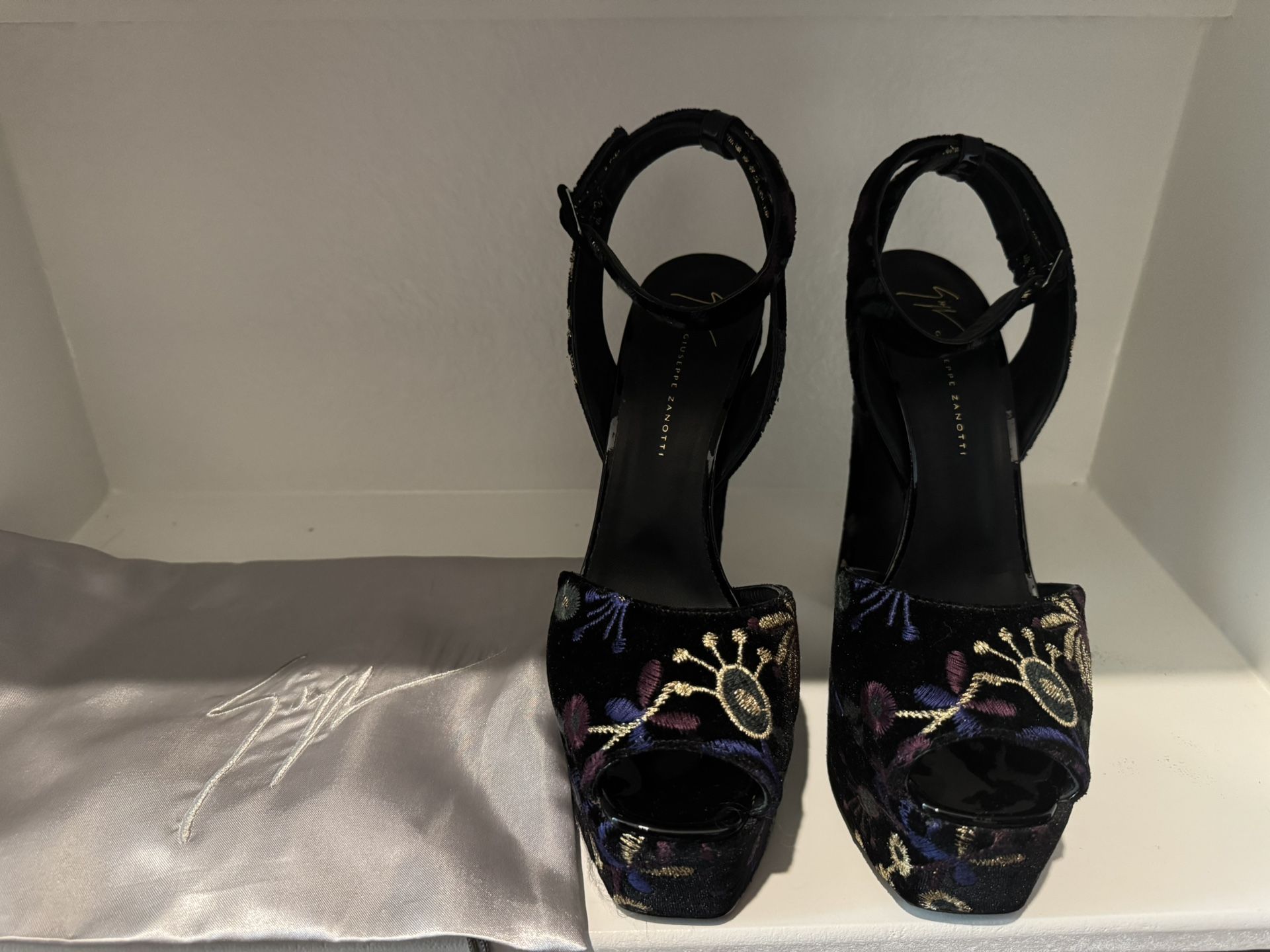 Giuseppe Zanotti Velvet Floral Pattern Heels