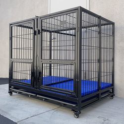 (New) $280 X-Large 49” Heavy-Duty Folding Dog Cage 49x38x43” Two-Door Crate Kennel w/ Divider