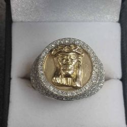 Jesus Diamond Ring (17.1 Grams Of 14K Gold, Size 7)