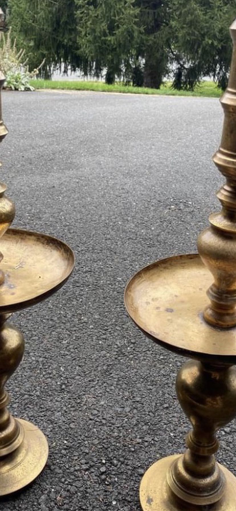 Pair Of Two Vintage Tall Brass Floor Candle Holder