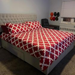 4 Large Drawer Storage BEDS 🩶🩶🩶 Cama Gris Con Estoraje Abajo 
