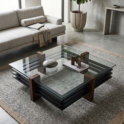 Beautiful BRAZILIAN wood And Glass Coffee Table