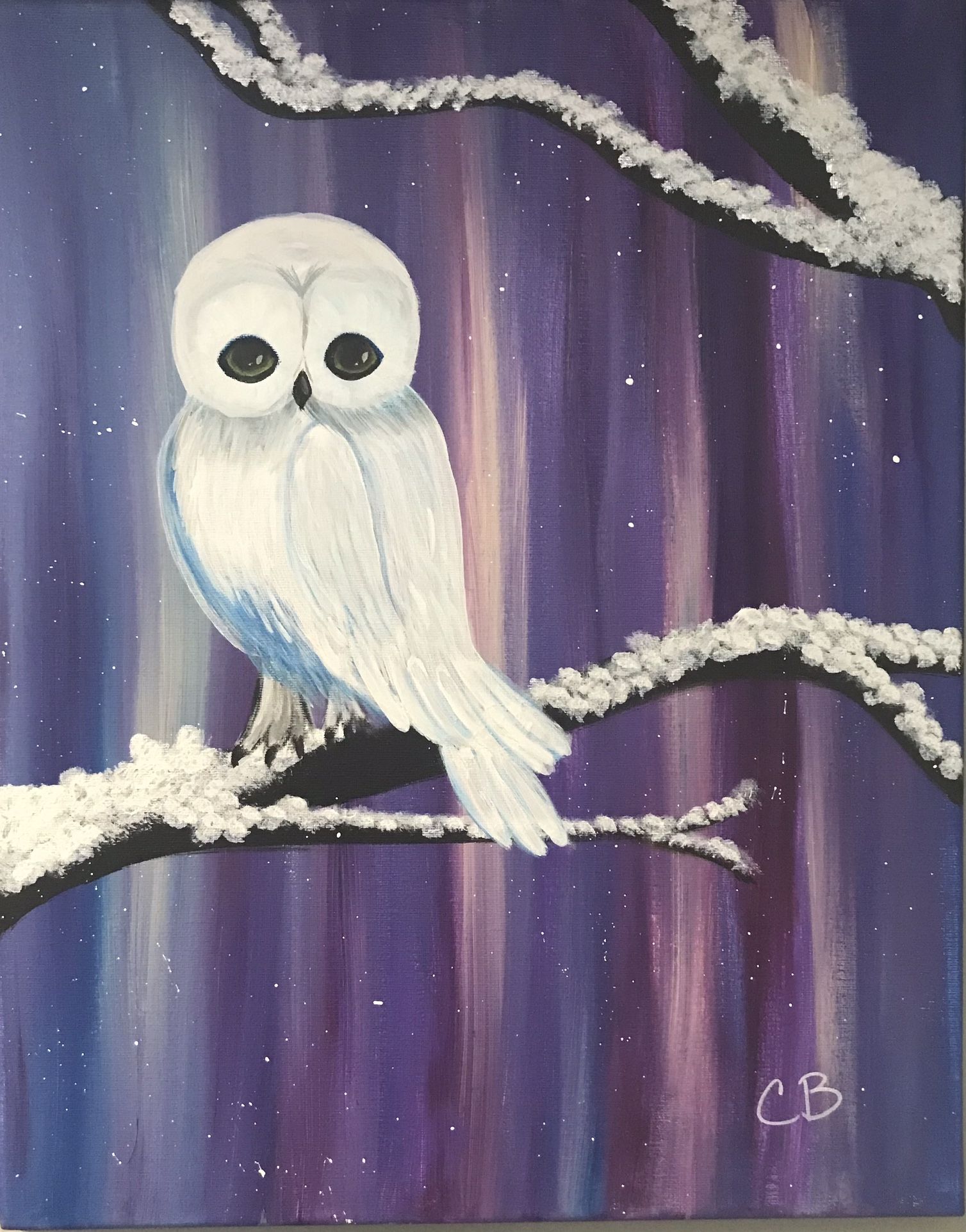 Painting White Owl, Hand Painted 