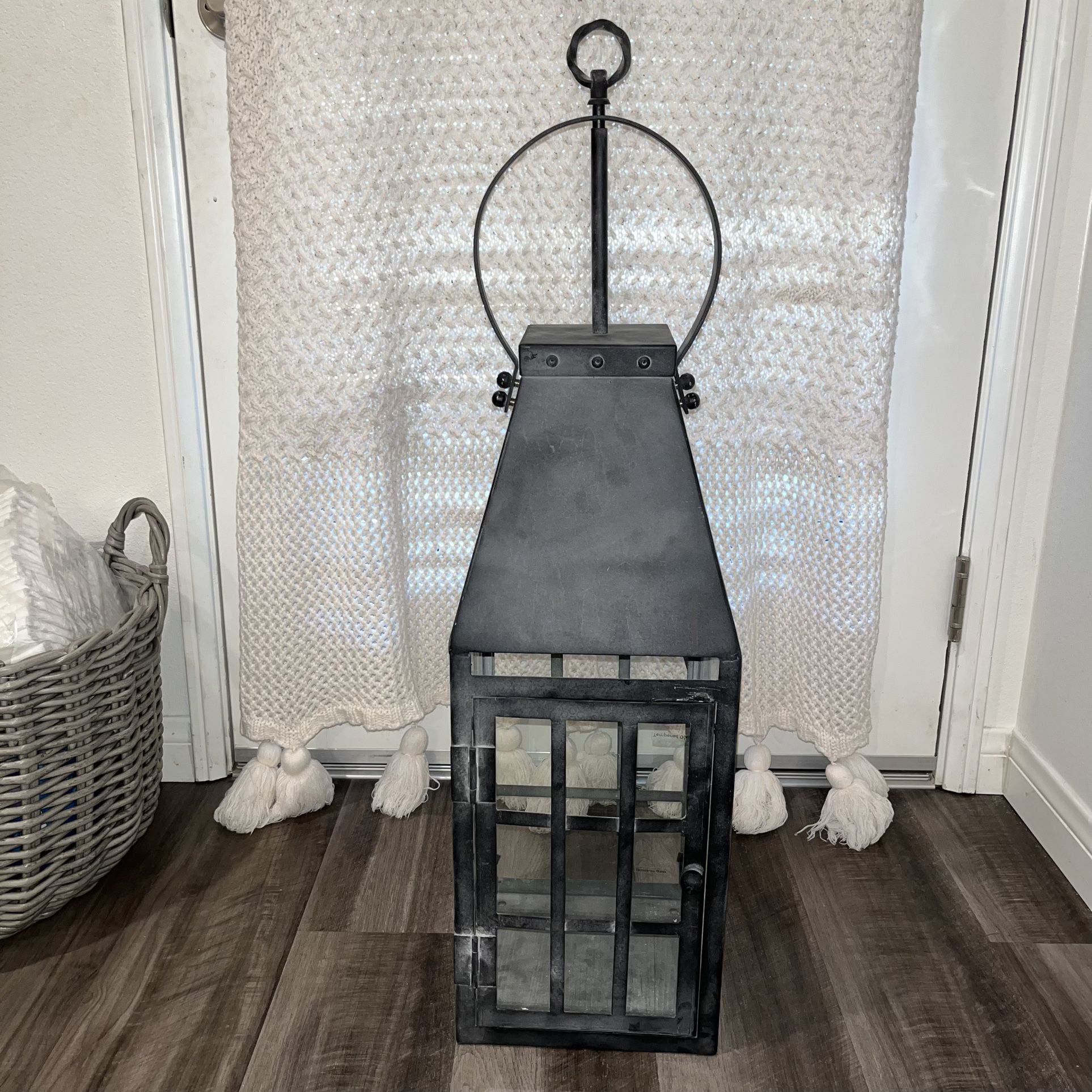 3 Foot Gray Black Decorative Glass & Metal Home Lantern $50 