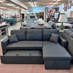 🎯NEW ▪️ $20 Down Payment Finance ▪️▪️Hiltons Charcoal Linen Sectional Sleeper Sofa