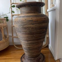 Vintage Large Rattan Vase 
