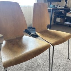 Set of 2 Wooden Dining Chairs with Metal Legs