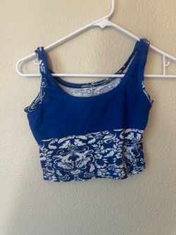 Blue Floral Crop Tank Top