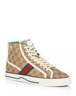 GUCCI sneaker GG 1977 high top tennis UK 12/US 13 canvas tan brown unisex New In Box