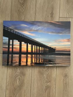 Ocean Pier Sunset Canvas Wall Art