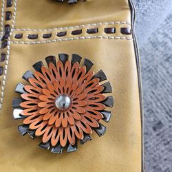 Yellow Leather Handbag with Floral Embellishments
