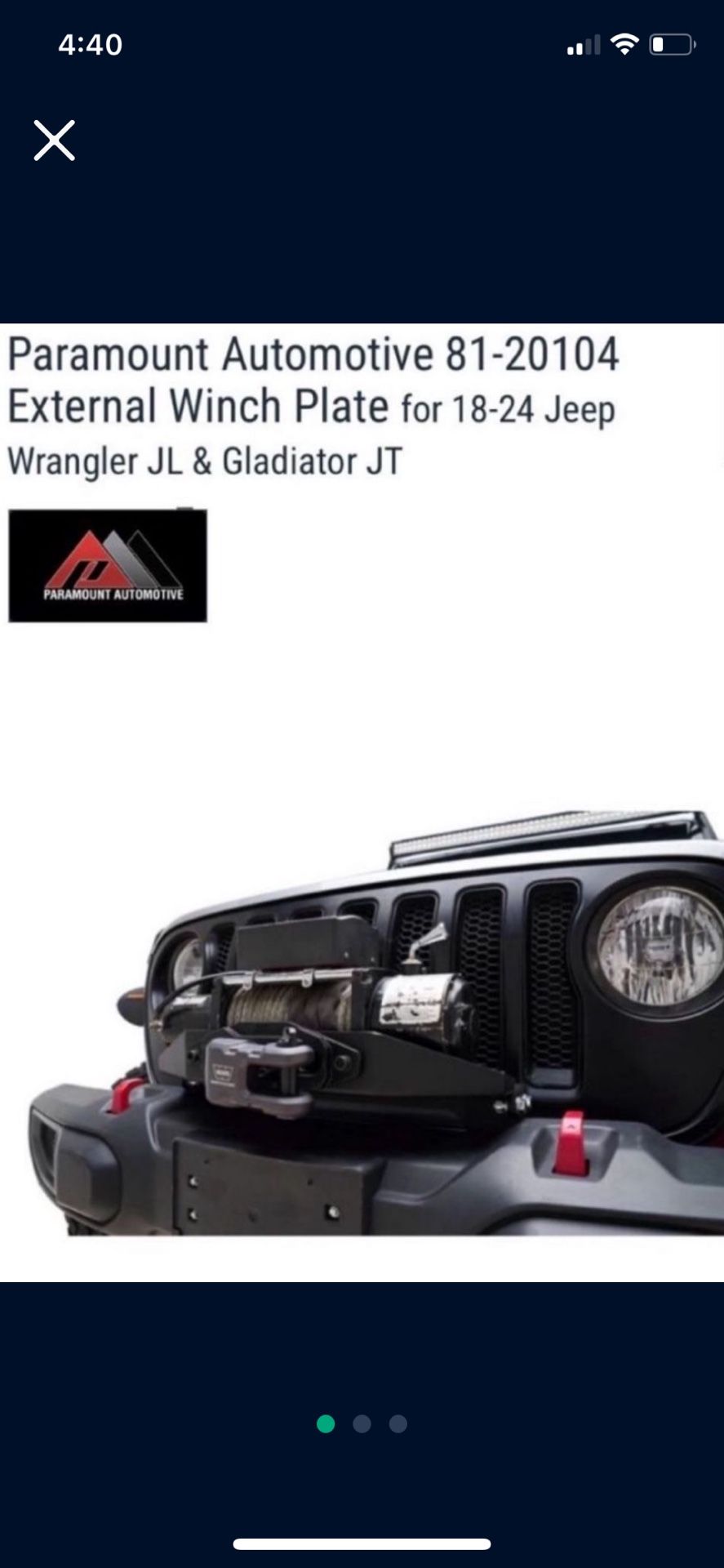 Winch Plate 07-25 Wrangler Gladiator
