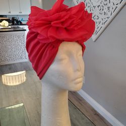 Pink Head Turban Hat With Chiffon Flower Bow