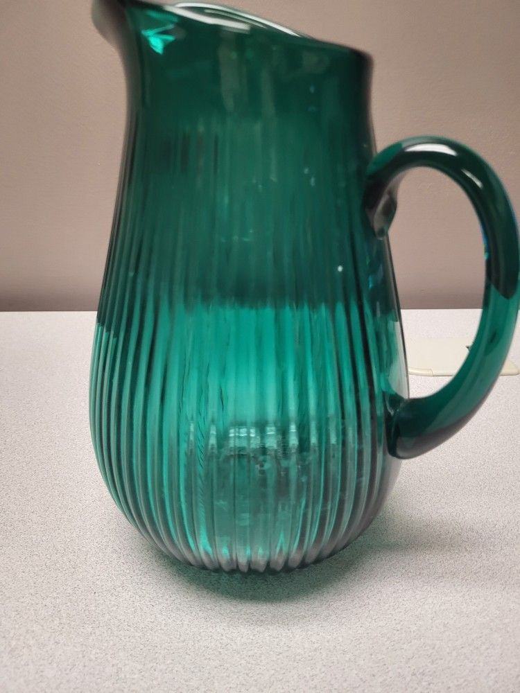 Ikea green ribbed glass pitcher