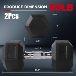 🥨2Pcs 50LBS RitFit Rubber Encased Hex Dumbbell Sets with Optional Rack for Home Gym, Coated Hand Weights for Strength Training, Workouts,