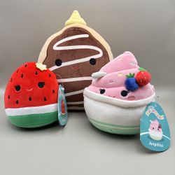 Squishmallows Food Squad Lot Of 3 Plush - Pat The Donut, Angelica Frozen Yogurt & Winsey Watermelon