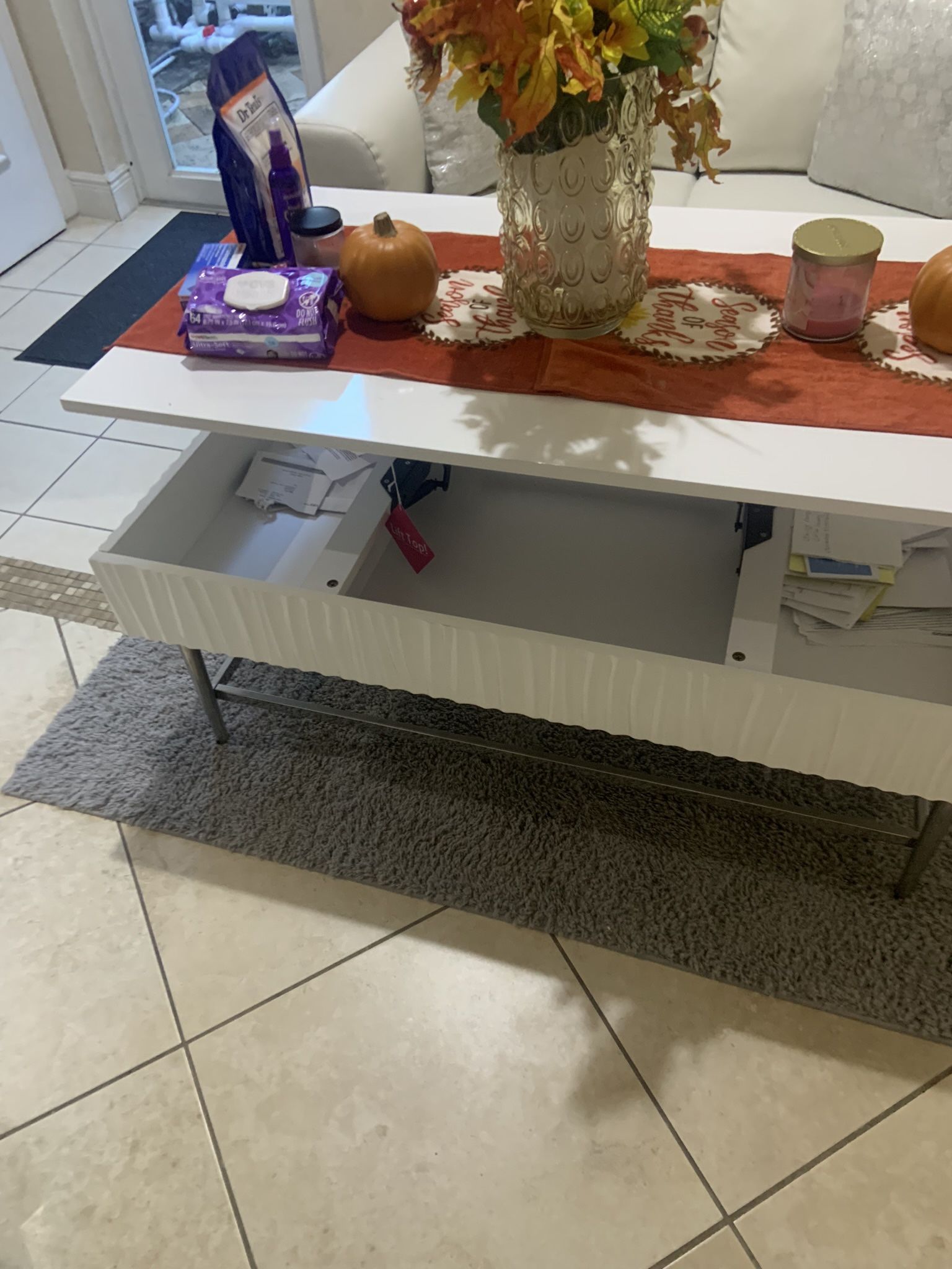 White Coffee Table, Bottom Storage