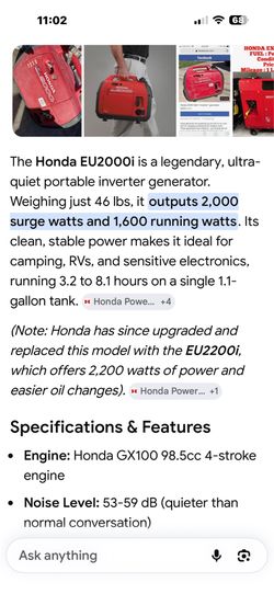 Honda eu2000i gas generator. OBO