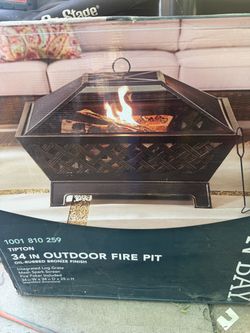 Tipton 34.00 in. W Rubbed Bronze Steel Wood Outdoor Fire Pit with Screen and Poker Included