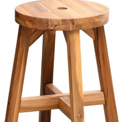 Acacia Wooden Stool Round Top Chairs. Sub-Stool for Kitchen Living Room. Strong Weight Capacity Upto 350 LBS, Natural Color