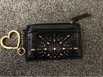 Victoria's Secret Black Zip Card Wallet Keychain Heart Charm Logo