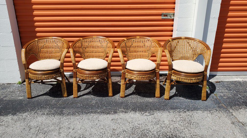 Pelangi Lounge Chairs Natural Rattan Wicker Handmade Design with Thick Cream Cushion, Cognac