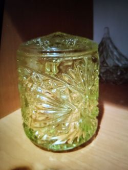 Antique yellow crystal canister set set of three perfect vintage