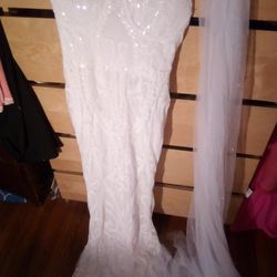 Brand New White Wedding Sequin Dress With Bouquet In Them