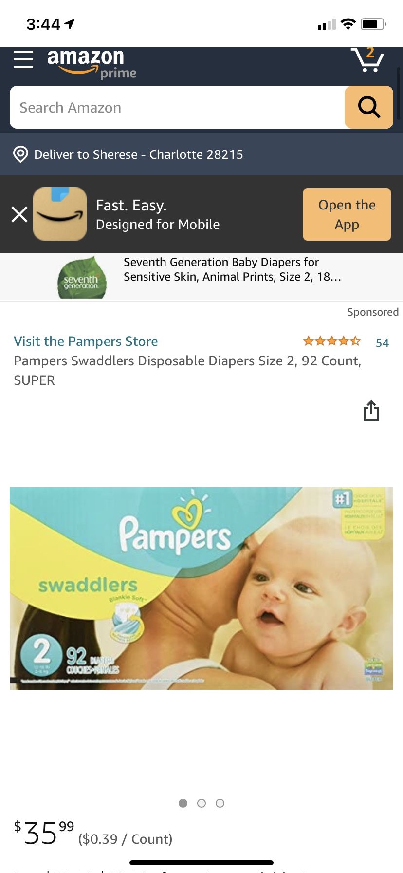 Pampers size 2 Swaddlers Diapers