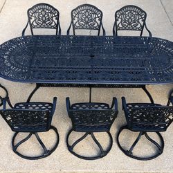 Hanamint Tuscany Outdoor Patio Furniture 8 Swivel Seat Heavy Cast Aluminum Dining Set-102in Table