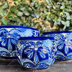 Set of 3 Talavera Bowl Pot Planters