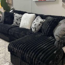 AP- Black Corduroy 2 Piece Cloud Sectional Couch With Chaise// Financing & Delivery 