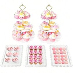 5pcs Three-Layer Multifunctional European-Style Cake Stand With Divider Trays (2pcs Three-Layer Cake Stand And 3pcs Rectangle Trays), Suitable