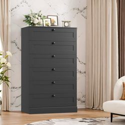 Black Dresser for Bedroom with 6 Drawers, Modern Wood Dresser Chest of Drawers for Living Room, Entryway, Hallway