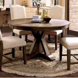 Round Dining Table w/ 4 Chairs - Rustic Dining Room Furniture
