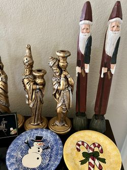 Christmas Holiday Decorations 2 Pier 1 Santa’s $10 3 Wise  Men $10  Starbucks Tablecloths Snoopy Tree  Lights Stocking   Candle’s Make Offer 1 Or All 