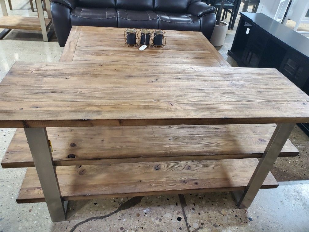 Brown Rectangle Wood Industrial Console Table