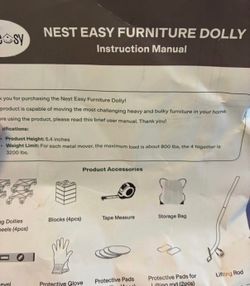 Nest Easy Furniture Dolly Moving Kit, 4 Dollies + Lifting Rod + Accessories