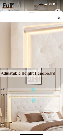 Full Size - LED light velvet headboard - Cream