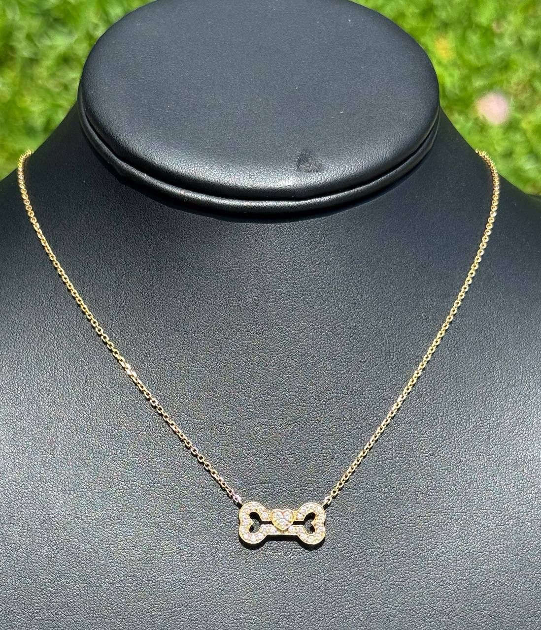 Jewelry 14k yellow gold paper clip necklace chain 17.0" 1.00mm width heart bone natural diamond pendant