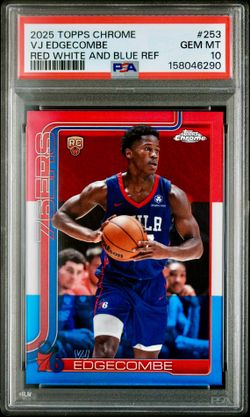 2025 TOPPS CHROME 253 VJ EDGECOMBE RED WHITE AND BLUE REFRACTOR RC PSA 10 GEM MINT
