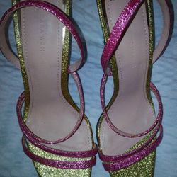 Zara Rainbow Glitter Heels Size 39 Women's Size 8 Blue Pink Yellow