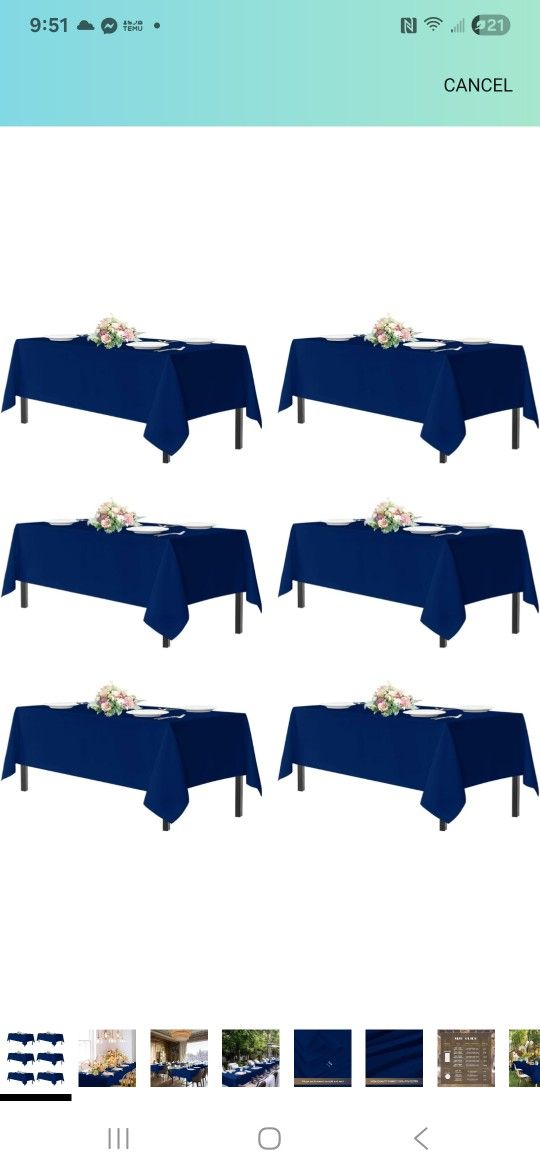 6pack Navy Blue Polyster Tablecloth 60x102 Inches