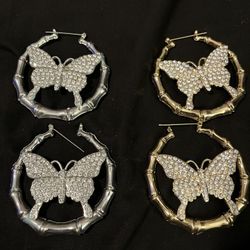 Butterfly Earrings In Gold And Silver * New 2X