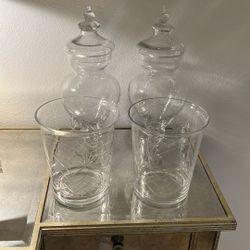 Vintage 4pc Blown Glass Cut Drape Star Set