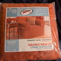 Tailored Wrapfit Chair Slipcover - Suede Persimmon