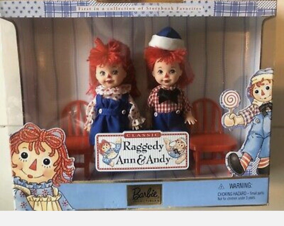 1999 Mattel, Barbie Classic Raggedy Ann & Andy Dolls. 1st in Collection. 