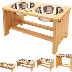 HTB Elevated Dog Bowls,Raised Dog Bowl Stand with 2 Stainless Steel Bowls,Elevated Raised
